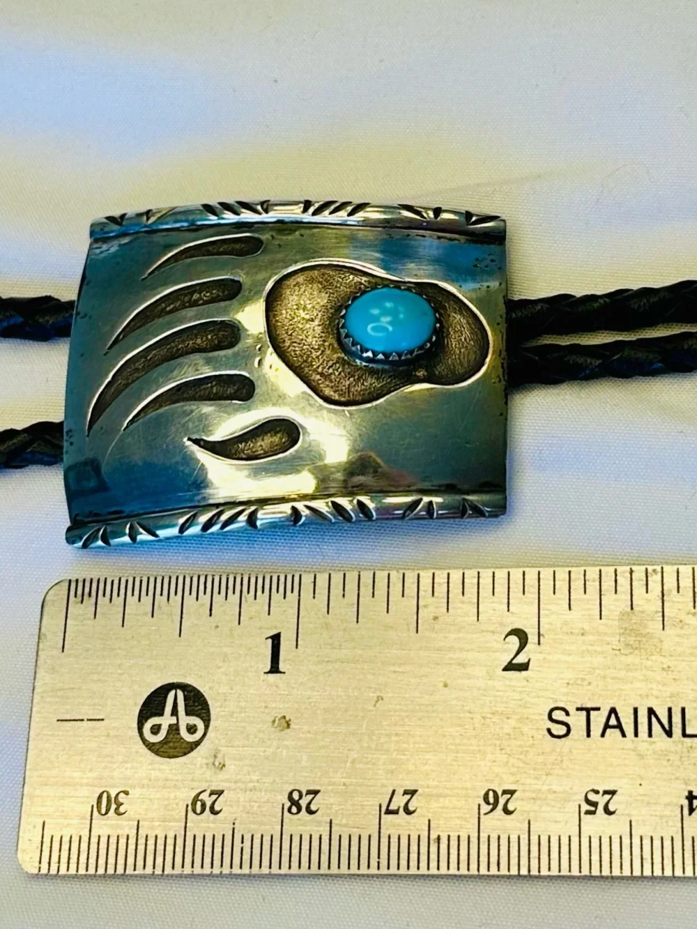 Sterling Silver Zuni Bear Paw Shadowbox Bolo Tie